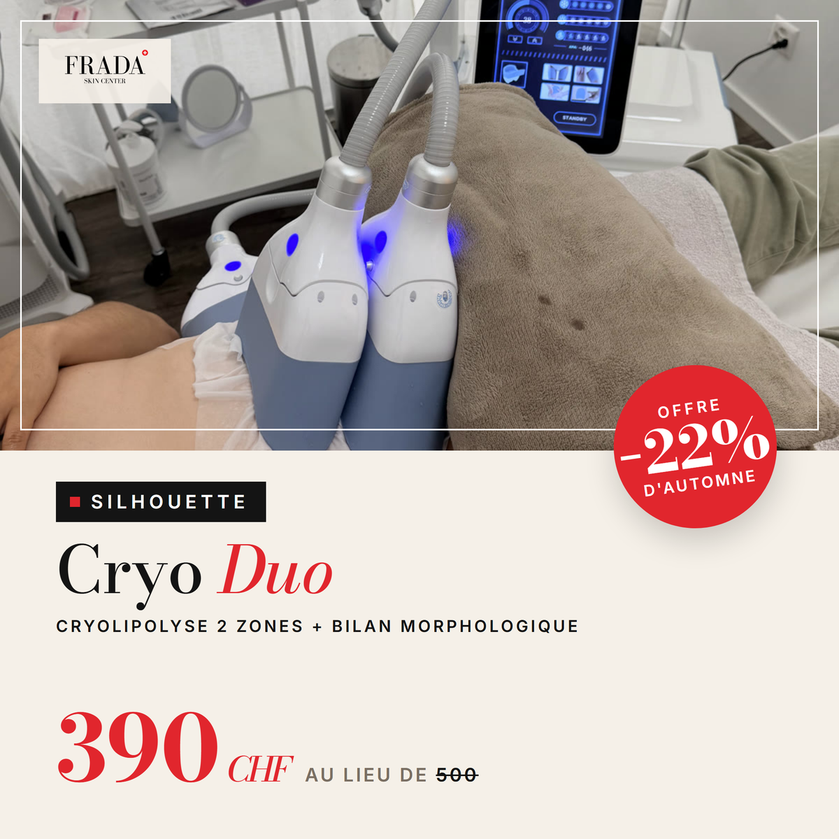 Programme Cryo Duo — cryolipolyse 2 zones + bilan morphologique